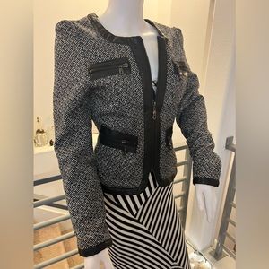 MISS LONDON Women's Black White Wool Blend Full Zip Jacket Size M